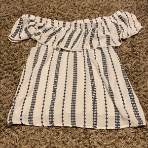 Navy Blue and White off the shoulder shirt